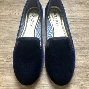 Paola Zuin navy blue velvet loafer shoes